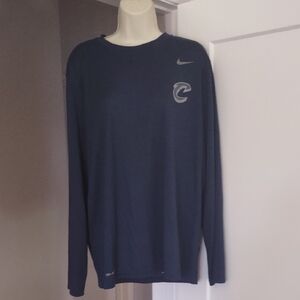 Unisex Nike Dri-Fit Dark Blue Long Sleeve Shirt with Silver Logo - Size XL